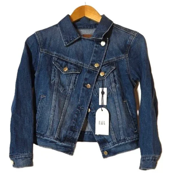 NWT $118 GAP X CULT GAIA ASYMMETRICAL BLUE DENIM JACKET SIZE XS - Picture 2 of 12